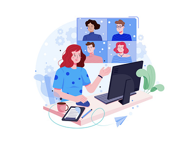 Video Conferencing Illustration concept business desktop device freelance freelancer illustration launching office online people product project team teamwork working workplace workstation