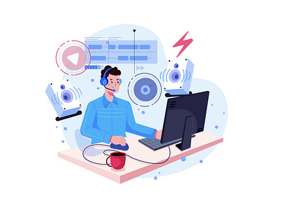 Freelance Illustration concept business desktop device freelance freelancer illustration launching office online people product project team teamwork working workplace workstation