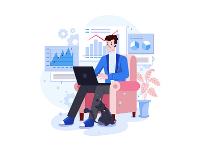 Freelance Illustration concept business desktop device freelance freelancer illustration launching office online people product project team teamwork working workplace workstation