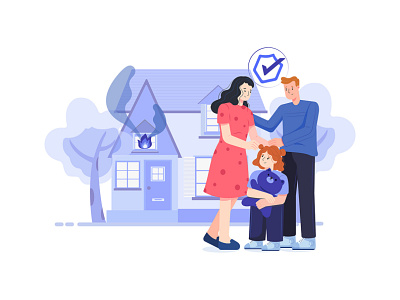 House And Fire Insurance Illustration insurance accident healthcare house illustration life policy protect protection residence safe safety security service shield