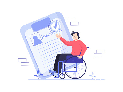 Handicapped Man On Wheelchair - Insurance Illustration insurance accident healthcare house illustration life policy protect protection residence safe safety security service shield