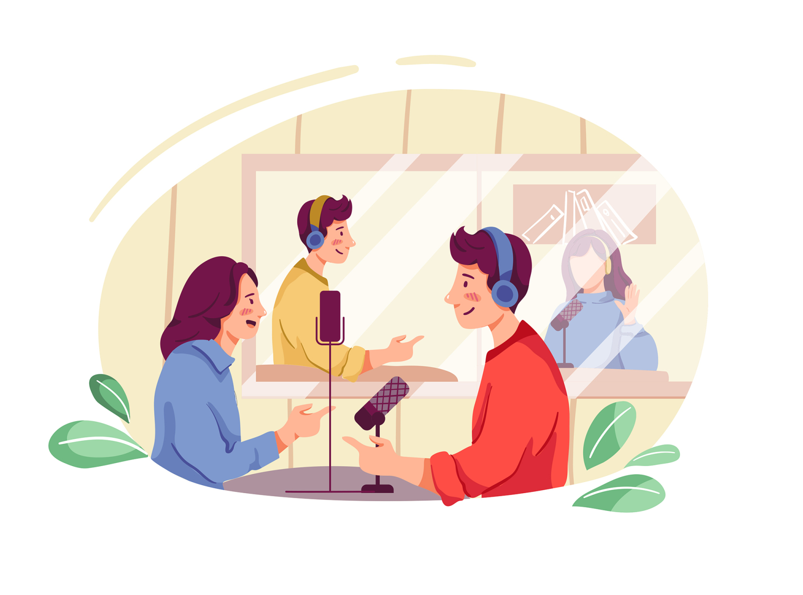 Podcast Community Illustration audio broadcast communication device digital headphone headphones host illustration podcast podcasting sound speaker streaming voice