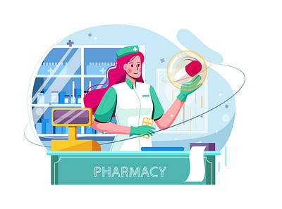 Doctor pharmacist in the drugstore Illustration concept