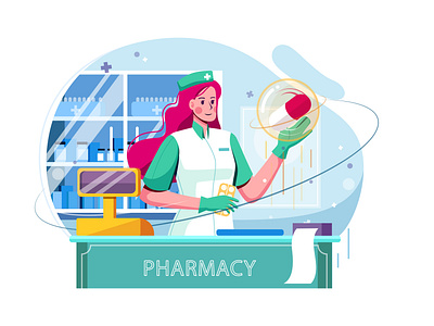 Doctor pharmacist in the drugstore Illustration