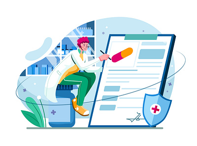 Doctor writing a prescription for a patient Illustration concept