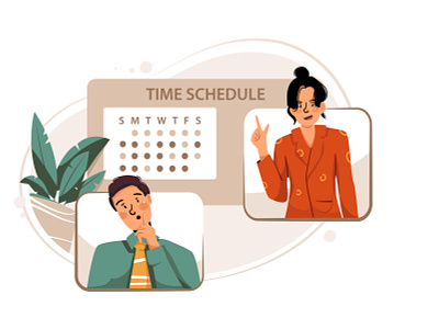 Guy and girl planning time schedule corporate culture