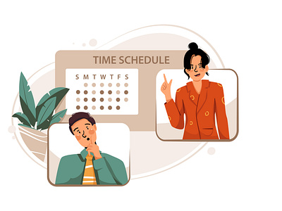 Guy and girl planning time schedule