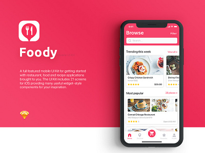 Foody - Food Ordering & Delivery App UI Kit concept delivery food grabfood material uber ui ui kit uikit uxui