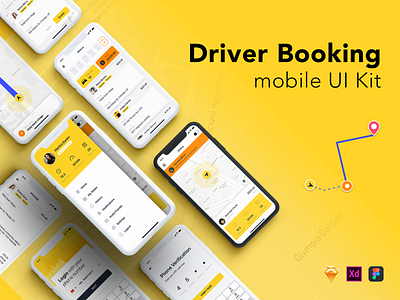 Taxi Driver Booking UI Kit aber app app ui booking flat interface ios map tracking material social taxi ui uber ui kit