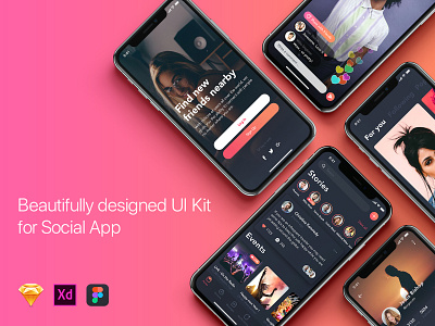 Social App UI Kit chat dating feed live message mobile ui profile sign in signup social stream ui ui kit