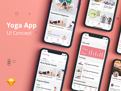 Yoga Fitness App UI Kit for IphoneX app beauty fitness gym heathy kit material mobile sport ui uxui yoga