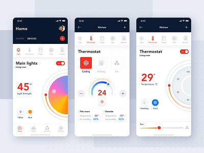 Smart Home and IoT App UI Kit articles device interface ios iot login map material menu mobile on boarding profile sign up smarthome statistics tracking ui ui kit