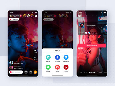 Live Streaming screen for Jazam - Social mobile app UI Kit chat dating feed live message mobile ui profile sign in signup social stream ui ui kit