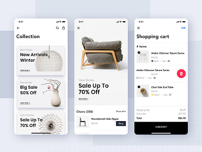 Furniture Shop mobile concept chat concept ecommerce feed form furniture material message mobile ui profile shop sign sign in signup social ui ui kit