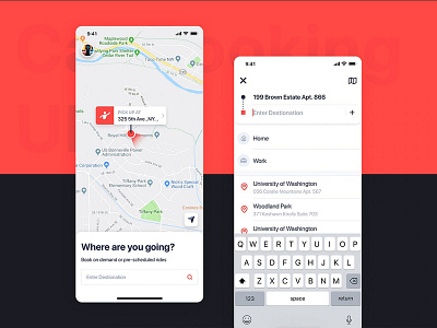 Car Booking UI mobile concept - Destionation application app interface ios kit map material taxi tracking uber ui web