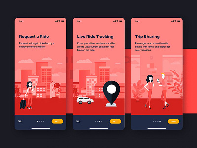 Car Booking UI mobile concept - Onboarding application app interface ios kit map material taxi tracking uber ui web