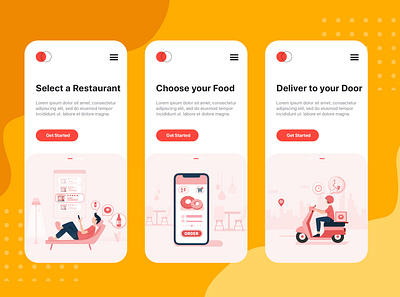 On boarding concept for Food Delivery service app application banner booking business choose computer concept cooking deliver delivery design device dinner dish eat express fast flat food