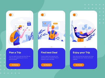 On boarding screens for Online Booking Travel app