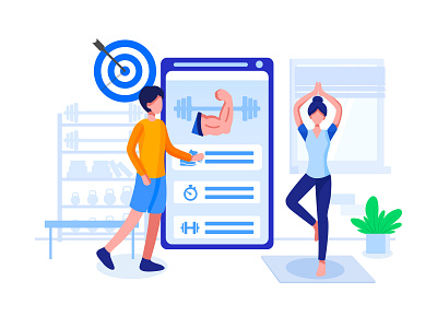 Fitness training app Flat Illustration concept accessory active aerobic app applications apps body cardio center coach fitness training