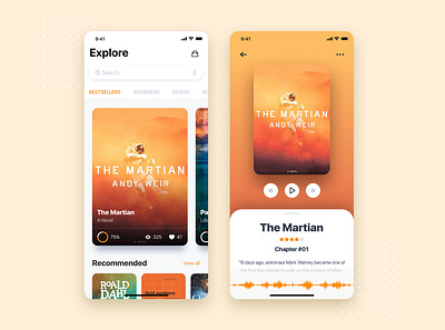 Audio Book Store mobile app UI template android app audio book cart kit mobile reading sketch template theme ui