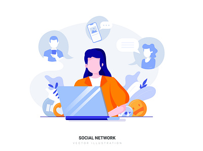 Social Network Vector Illustration abstract banner character flat illustration infographic isometric landing modern page web