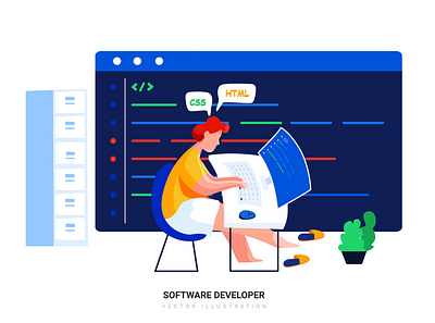 Software Developer Illustration abstract app banner character empty flat header illustration infographic isometric landing mobile modern on boarding onboarding page states taurus ui web