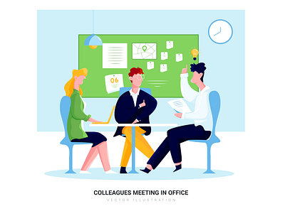 Colleagues Meeting in Office abstract banner character flat illustration infographic isometric landing modern page web