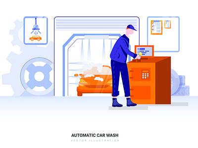 Automatic Car Wash Vector Illustration