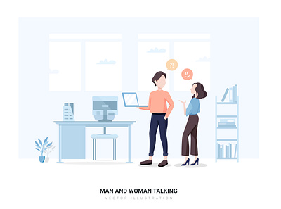 Man and woman talking in the office abstract banner business character flat illustration infographic landing office page web