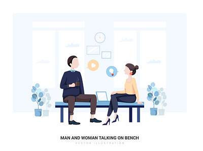 Man and Woman Talking on Bench. abstract banner business character flat illustration infographic landing office page web