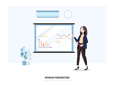 Business Woman Presenting abstract banner business character flat illustration infographic landing office page web