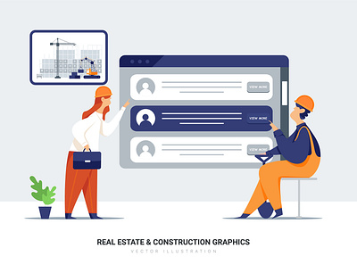 Real Estate & Construction Vector Scenes abstract app banner character construction empty flat header illustration infographic isometric landing mobile modern on boarding page real estate states ui web