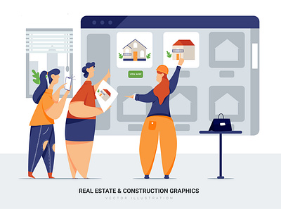 Real Estate & Construction Vector Scenes abstract banner character construction house illustration infographic real estate web work