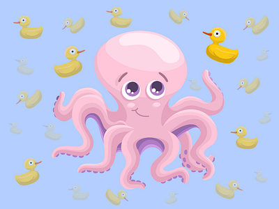 Octopus with yellow duck illustration вектор векторная графика векторная иллюстрация детская иллюстрация океан осьминог утка