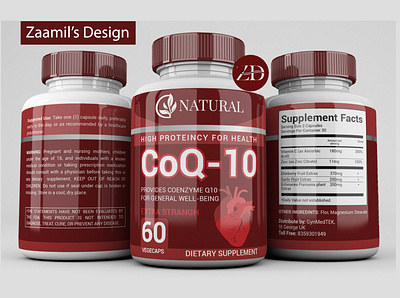 Coq-10 Supplement Label 3d branding cbd oil design graphic design illustration label label design labeldesign logo motion graphics packaging design premium design supplement