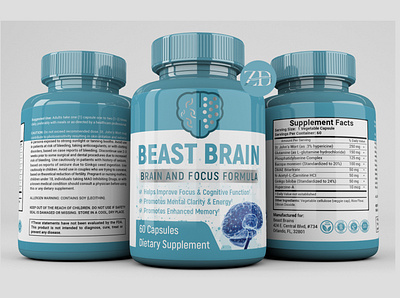 Beast Brain 3d animation bottle label graphic design label label design labeldesign logo motion graphics packaging design packaging label premium design product label product packaging supplement
