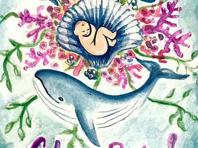 Card for a baby shower baby gouache ocean