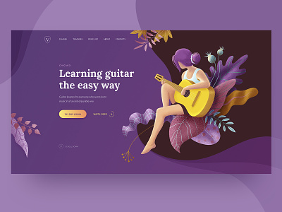 Guitar Lessons Promo Page concept education fantasy first screen girl guitar illustration landing music page person school ui ux vector web web deisgn