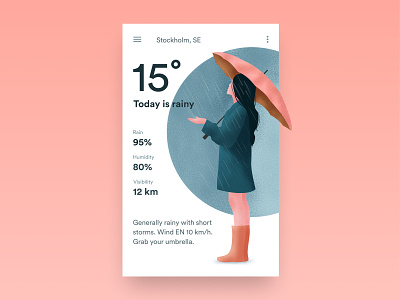 Weather App Concept android app girl illustration rain raining umbrella ux weather weather app