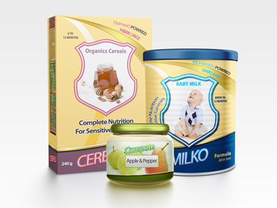 Baby Food Packaging Mockup apple baby box can cereal cereal box compote compote jar design food jar milk milk can mock up mockup package packaging pear template