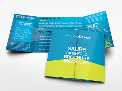 Square Gate Fold Brochure Mockup 5x5 brochure display gate gatefold leaflet mock up mockup sqaure brochure square template