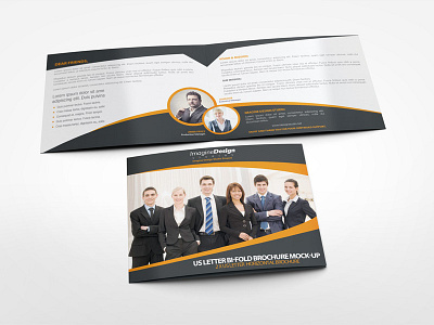 US Letter Landscape Bi-fold Brochure Mock-Up