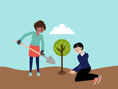 Planting a Tree community service cute illustration scene