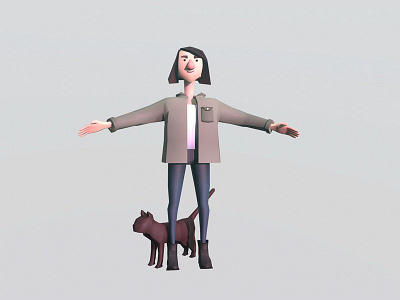 Girl and cat 3d cat character low poly lowpoly