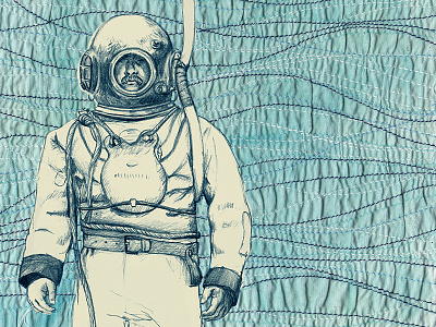 Deep Sea Diver fabric handdrawn illustration texture vintage