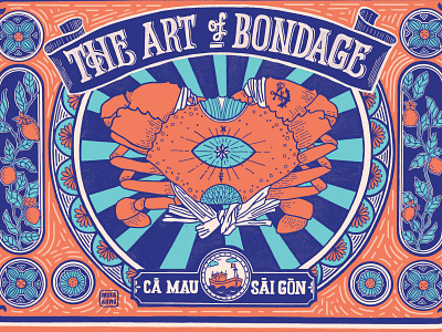 Cà Mau crab design flat illustration retro typography