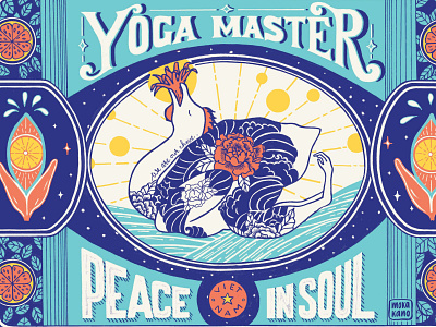 Yoga Master design flat illustration retro typography