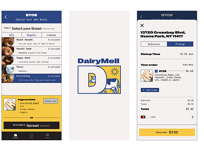 Dairy Mell | Bodega Deli App add to cart branding checkout deli design food delivery graphic design icon logo design ordering app payment flow typography ui ux vector