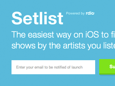 Setlist launch page app launch sign up