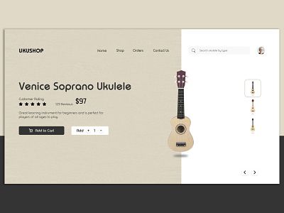 Ukulele -eshop Landing Page ecommerce interaction minimal ui web design